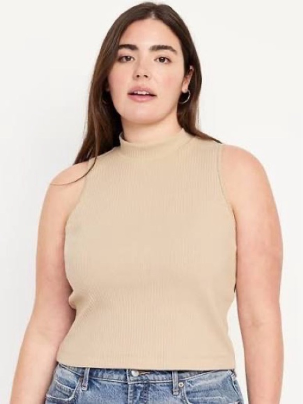 Old Navy Ribbed Mock Neck Tank Top - Beige